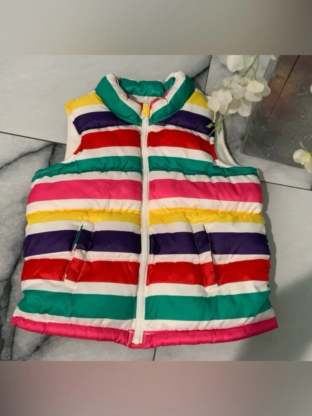 Old Navy Kids Cream Jacket with Green and Yellow Trim